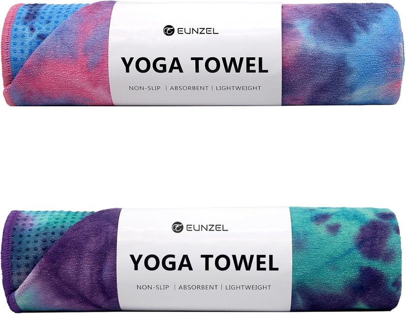 Eunzel 2 Pack Hot Yoga Towel with Grip Dot, Non Slip Yoga Mat Towe Sweat Absorbent Towel for Hot Yoga,Bikram, Pilates and Fitness 72" x 24", Purple & Pink/Green & Purple - Image 1